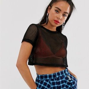 Bershka Tops Bershka Mesh Black Crop T-Shirt
